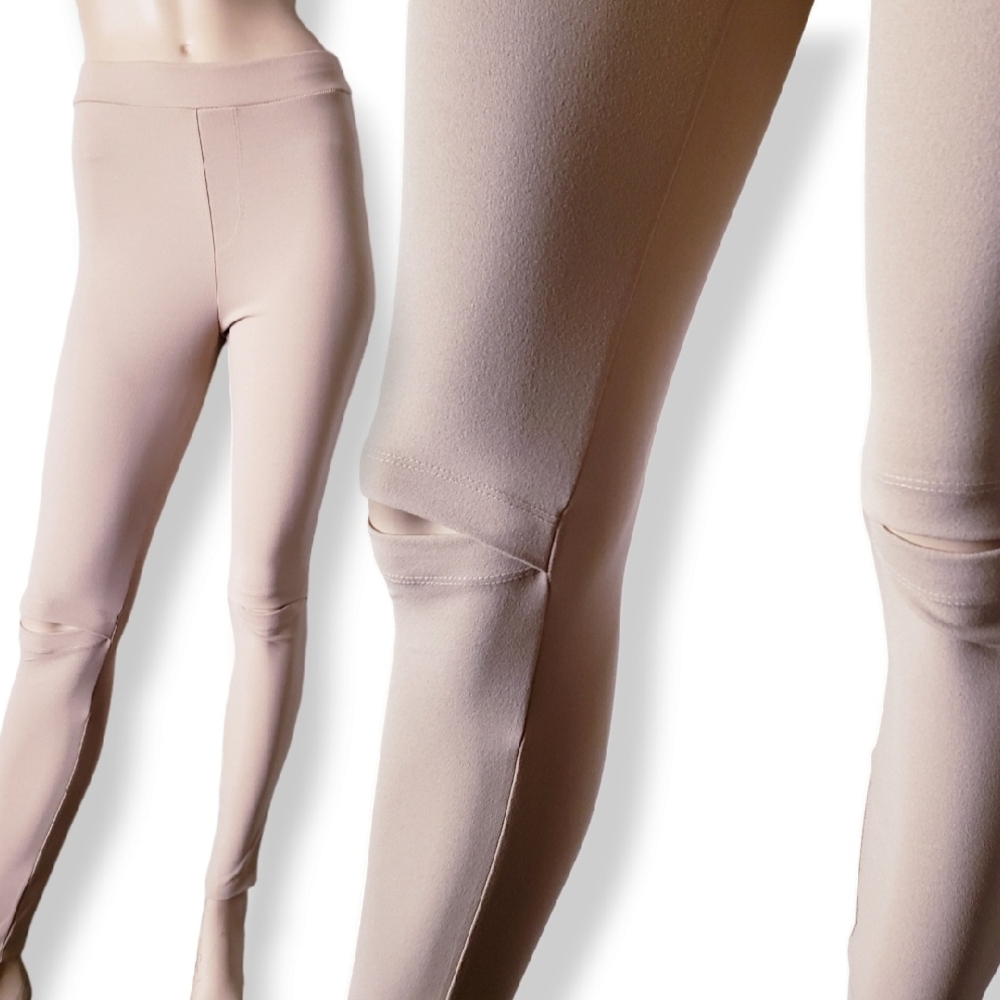 Beige Knee Slit Fitted Leggings by La Banga